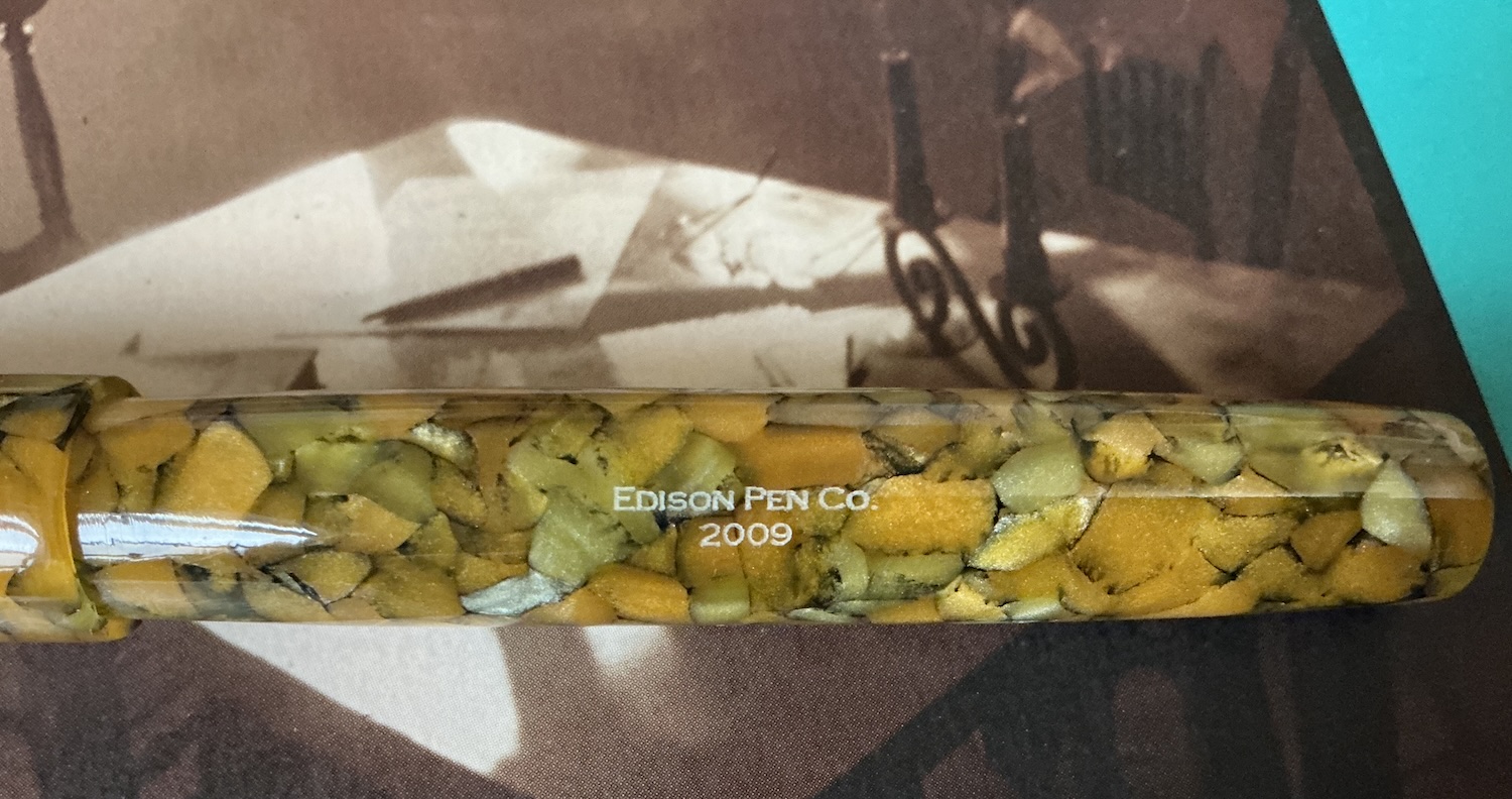 Pen barrel imprint reads Edison Huron 2009 Alt text